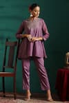 Buy_Beige_Purple Top Mul Chanderi Embroidered Taabiir Floral Tunic And Pant Co-ord Set _at_Aza_Fashions