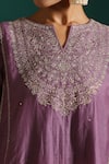 Shop_Beige_Purple Top Mul Chanderi Embroidered Taabiir Floral Tunic And Pant Co-ord Set _Online_at_Aza_Fashions