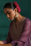 Beige_Purple Top Mul Chanderi Embroidered Taabiir Floral Tunic And Pant Co-ord Set _at_Aza_Fashions