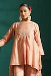 Beige_Pink Top Mul Chanderi Embroidered Motis High Inayat Tunic And Pant Co-ord Set _at_Aza_Fashions