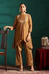 Buy_Beige_Brown Top Mul Chanderi Embroidered Motis Inayat Floral Tunic And Pant Co-ord Set _at_Aza_Fashions