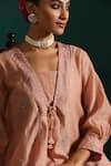 Shop_Beige_Pink Top Mul Chanderi Embroidered Motis Blunt V Deedar Tunic And Pant Co-ord Set _Online_at_Aza_Fashions