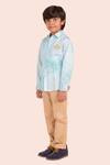 Partykles_Blue Cotton Embroidery Fish Tie-dye Shirt _Online_at_Aza_Fashions