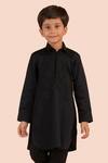 Shop_Partykles_Black Cotton Satin Beads, Stones Embroidered Kurta Set 