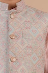 Shop Partykles Pink Silk, Brocade, Cotton Sequins Geometric Print Bundi Kurta Set Online Shop_Partykles_Pink Silk, Brocade, Cotton Sequins Geometric Print Bundi Kurta Set _Online