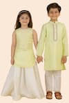 Partykles_Yellow Silk, Chanderi Sequins, Embroidery A-line Kurta And Skirt Set _at_Aza_Fashions