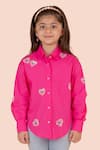 Partykles_Pink Fine 60s Poplin Embroidered Sequin Heart Motif Shirt _Online_at_Aza_Fashions