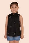 Partykles_Black 100% Cotton Satin Embroidered Swarovski Shirt _Online_at_Aza_Fashions