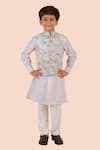 Buy_Partykles_Off White Embroidered Thread Floral Print Bundi Kurta Set _at_Aza_Fashions