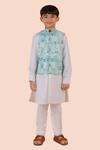 Buy_Partykles_Off White Embroidered Thread Floral Print Bundi Kurta Set _at_Aza_Fashions