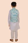 Shop_Partykles_Off White Embroidered Thread Floral Print Bundi Kurta Set _at_Aza_Fashions