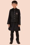 Partykles_Black Gabardine Embroidered Bead Placed Bundi Kurta Set _Online_at_Aza_Fashions