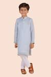 Buy_Partykles_Blue Cotton Silk Embroidered Thread Lion Placement Kurta With Pant _at_Aza_Fashions