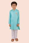 Buy_Partykles_Blue Cotton Satin Embroidered Bead Starfish Kurta With Pant _at_Aza_Fashions