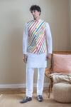 Buy_Aryavir Malhotra_Cream Kurta And Churidar Silk Printed Diagonal Stripe Detailed Bandi With Set _at_Aza_Fashions