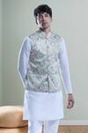 Buy_Arihant Rai Sinha_Beige Jacquard Woven Paisley Nehru Jacket _at_Aza_Fashions