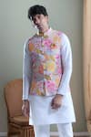 Buy_Aryavir Malhotra_Grey Soft Cotton Printed Autumn Leaf Botanical Nehru Jacket _at_Aza_Fashions