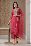 Shop_Samyukta Singhania_Pink Organza, Silk Lace, Embroidery Notched Neck Onion Floral Thread Kurta Set _Online_at_Aza_Fashions