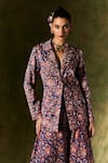 Jodi_Blue China Silk Handblock Print Floral Waistcoat V Inaaya Blazer Skirt Set _at_Aza_Fashions