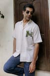 Jodi_Off White Cotton Slub Embroidered Blanket Stitch Bel Applique Work Shirt _Online_at_Aza_Fashions