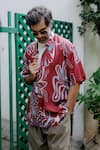 Jodi_Maroon Modal Screen Printed Abstract Simul Oversized Shirt _Online_at_Aza_Fashions