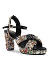 Anaar_Black Bead And Stone Work Cross Strap Heels _Online_at_Aza_Fashions