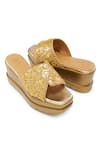 Buy_Anaar_Gold Acrylic Mirror Geometric Pattern Cutdana Embroidered Wedges _at_Aza_Fashions