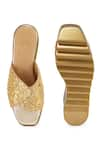 Shop_Anaar_Gold Acrylic Mirror Geometric Pattern Cutdana Embroidered Wedges _at_Aza_Fashions