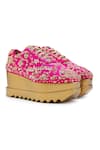 Buy_Anaar_Pink Dabka Sajna And Pita Work Wedge Sneakers _at_Aza_Fashions