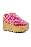 Anaar_Pink Dabka Sajna And Pita Work Wedge Sneakers _Online_at_Aza_Fashions