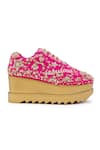 Buy_Anaar_Pink Dabka Sajna And Pita Work Wedge Sneakers _Online_at_Aza_Fashions