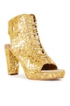 Buy_Anaar_Gold Acrylic Mirror Sans Seri Boss And Cutdan Embroidered Boots _at_Aza_Fashions