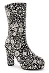 Buy_Anaar_Black Stone Britney Boss Embellished Floral Motif Boots _at_Aza_Fashions