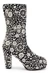 Anaar_Black Stone Britney Boss Embellished Floral Motif Boots _Online_at_Aza_Fashions