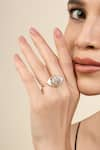 Buy_ISHARYA_Gold Plated Cubic Zirconia Eyelet Two Finger Embellished Ring _Online_at_Aza_Fashions