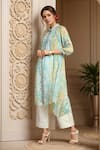 Buy_Naintara Bajaj_Blue Chiffon Beads Bandeau Floral Print Embroidered Gathered Kurta And Pant Set _Online_at_Aza_Fashions