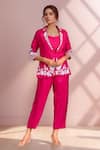 Buy_Samyukta Singhania_Pink Silk Sequins, Beads V-neck Floral Embroidered Jacket With Pant _at_Aza_Fashions