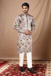 Buy_Arihant Rai Sinha_Grey Cotton, Silk Embroidery Gul Print Kurta _at_Aza_Fashions