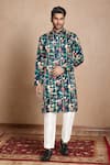 Buy_Arihant Rai Sinha_Multi Color Cotton, Silk Gota Patti Kingfisher Gardenia Print Kurta _at_Aza_Fashions
