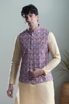 Buy_Arihant Rai Sinha_Purple Cotton Embroidery, Sequins Floral Checkered Woven Nehru Jacket _at_Aza_Fashions
