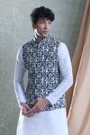 Buy_Aryavir Malhotra_Black Soft Cotton Printed Paisley Nehru Jacket _at_Aza_Fashions