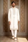 Buy_Kalighata_Ivory Chanderi Embroidery Floral Kurta Set _at_Aza_Fashions