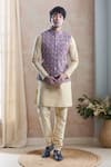 Buy_Aryavir Malhotra_Purple Kurta And Churidar Silk Embroidered Floral Bandi With Set _at_Aza_Fashions