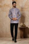 Buy_Arihant Rai Sinha_Grey Poly Cotton Embroidered Geometric Pattern Short Kurta _at_Aza_Fashions