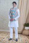 Buy_Arihant Rai Sinha_White Silk, Cotton Foil Printing Geometric Printed Bandi And Kurta Set _at_Aza_Fashions