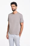 Buy_Terra Luna_Grey 100% Organic Handloom Cotton Solid Pico Half Sleeve T-shirt _at_Aza_Fashions