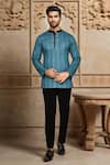 Buy_Arihant Rai Sinha_Blue Geometric Loop Button Placket Short Kurta _at_Aza_Fashions