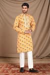 Buy_Arihant Rai Sinha_Yellow Cotton Silk Print Phool Kurta _at_Aza_Fashions