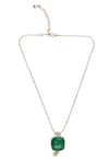 Buy_House Of Tuhina_Gold Plated Quartz Square Stone Embellished Pendant Necklace _at_Aza_Fashions