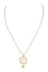 Shop_House Of Tuhina_Gold Plated Quartz Square Stone Embellished Necklace _at_Aza_Fashions